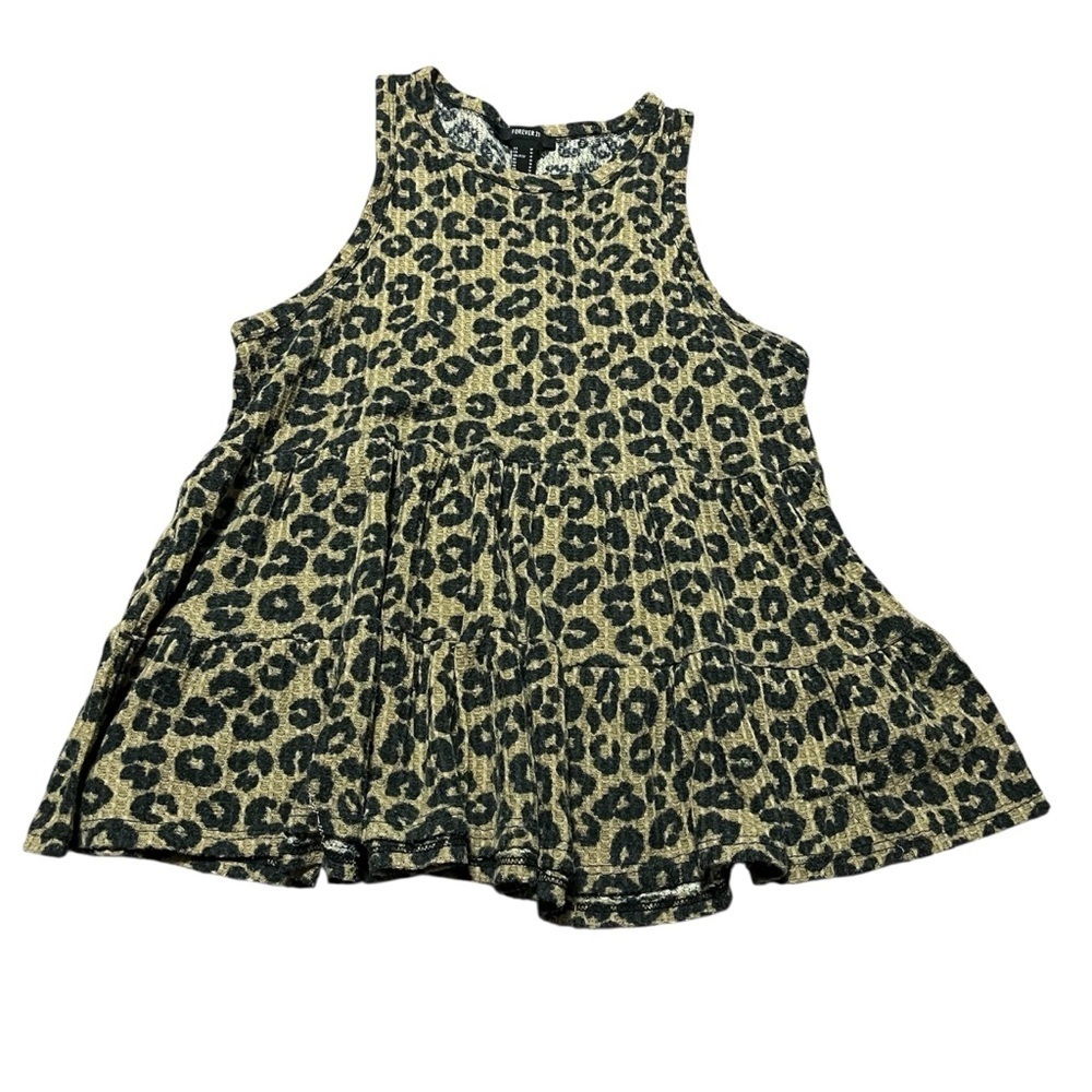 Y2K Leopard Tiered Baby Doll Tank Top Size Medium Animal Neutral Fall Layers